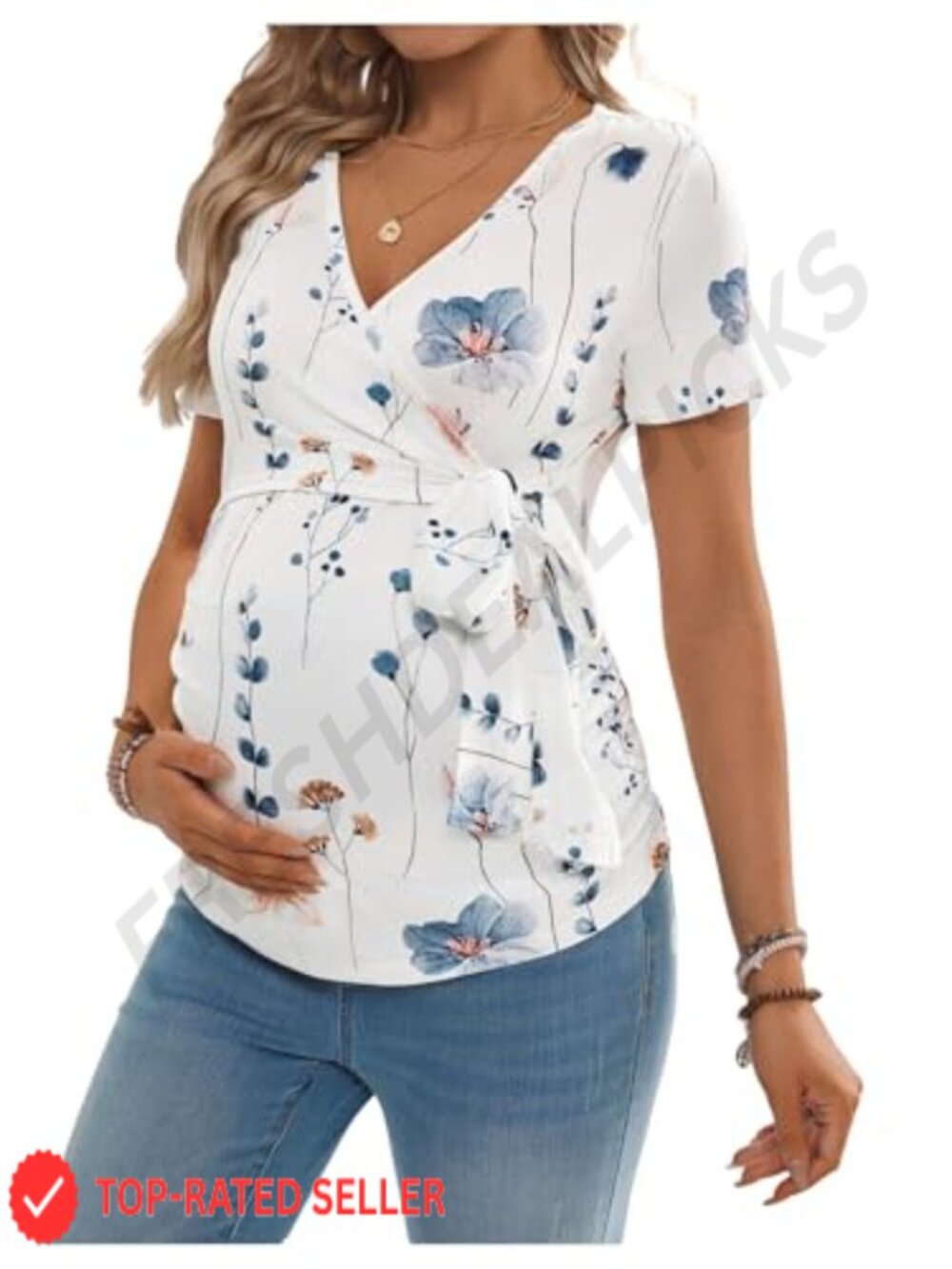 Maternity Nursing Top V Neck Short Sleeve Floral Wrap Shirt